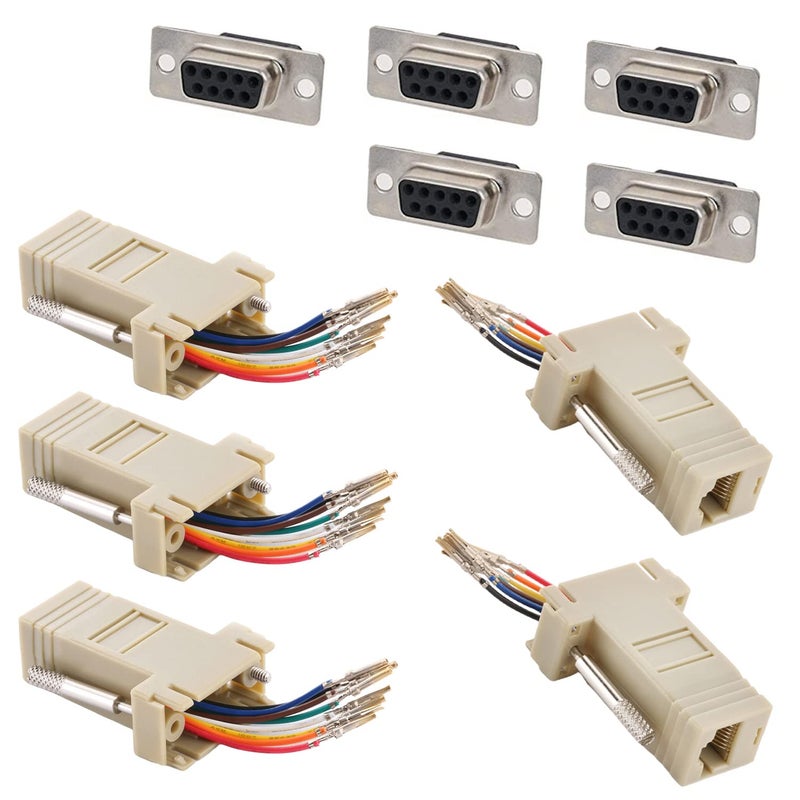 Fielect 10Pcs DB9 to RJ45 Modular Adapter, 9 Needles/Cores, 2 Rows, Beige - Image 4